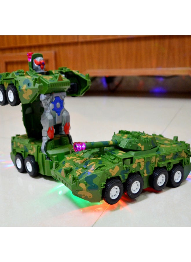 Generic Children's Transformation Robot Electric Toy Tank Car Armored Vehicle Luminous Music Boy -Year-Old Transformation Tank-Color:2 Sets Of Charging Equipment [walking + Transforming Armor Machine] Hot Model  - Image 1