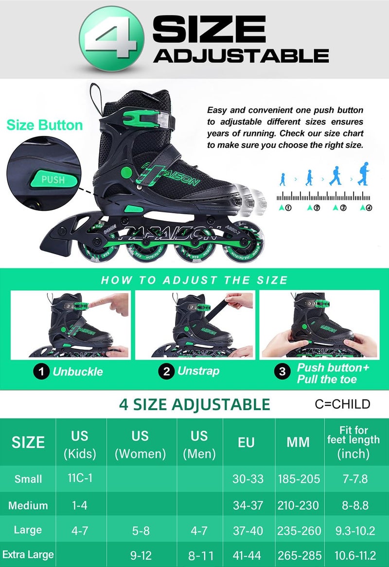 PAPAISON Adjustable Inline Skates for Kids and Adults with Full Light Up Wheels, Outdoor Roller Skates for Girls and Boys, Men and Women - Image 3