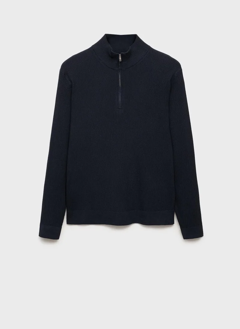 Mango Man Ribbed sweater with zip neck