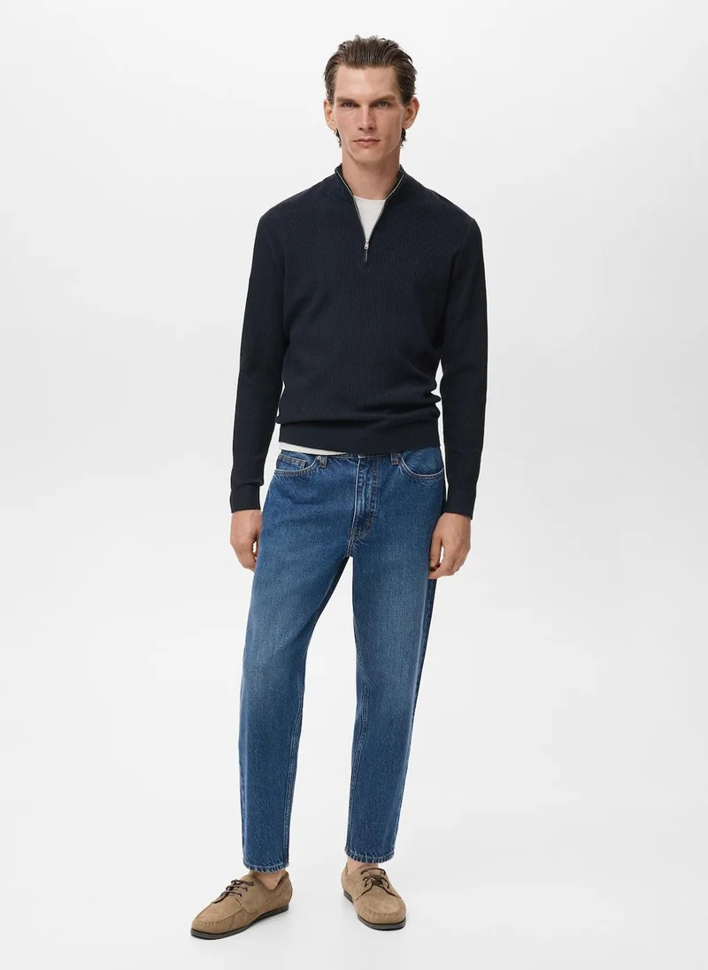 Mango Man Ribbed sweater with zip neck