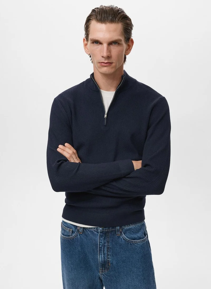 Mango Man Ribbed sweater with zip neck