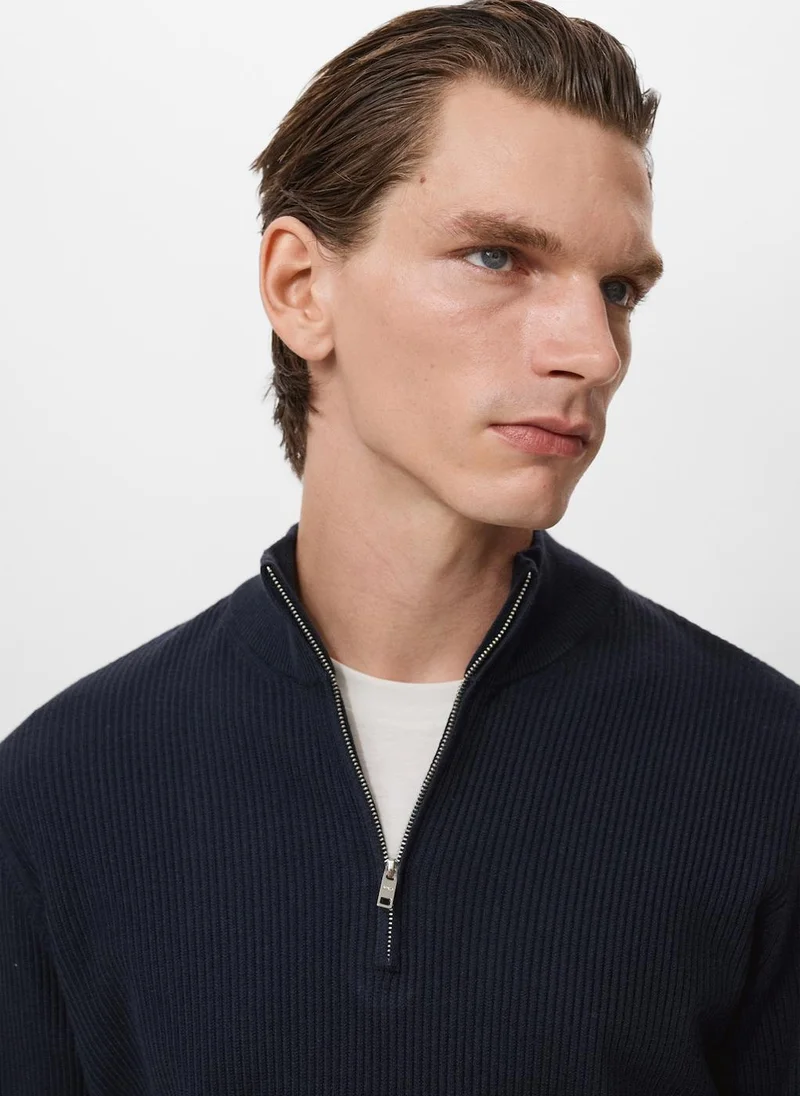 Mango Man Ribbed sweater with zip neck
