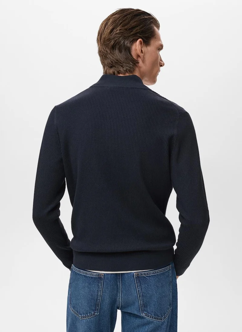 Mango Man Ribbed sweater with zip neck