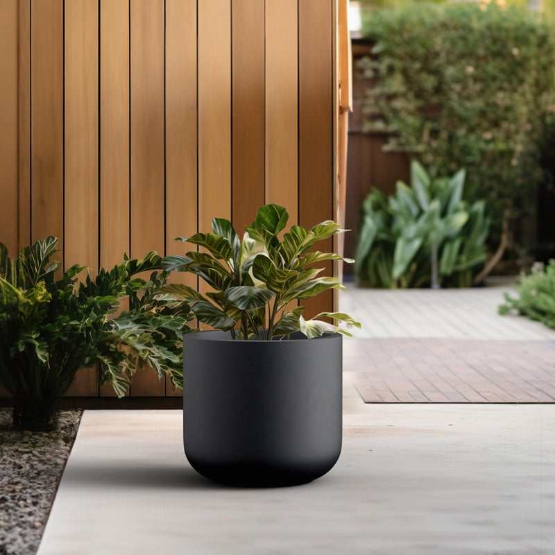 Kante Round Concrete Planter, 13.8 Inch Dia Classic-Style Large Pot with Drainage, Black Finish with Painted Interior, for Indoor & Outdoor Plants, Home, Patio and Garden - Image 5