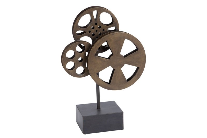 Deco 79 Metal Film Decorative Sculpture Reel Home Decor Statue with Elevated Block Base, Accent Figurine 11" x 5" x 16", Bronze - Image 1