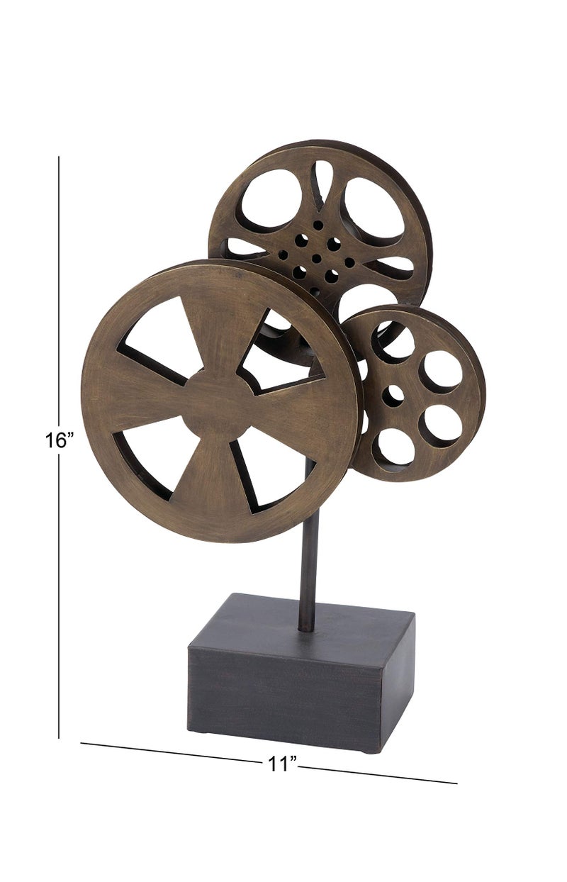 Deco 79 Metal Film Decorative Sculpture Reel Home Decor Statue with Elevated Block Base, Accent Figurine 11" x 5" x 16", Bronze - Image 3