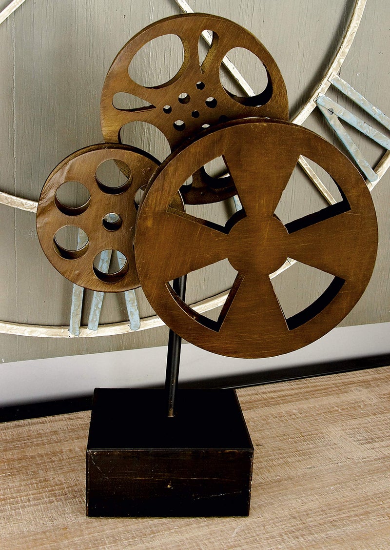 Deco 79 Metal Film Decorative Sculpture Reel Home Decor Statue with Elevated Block Base, Accent Figurine 11" x 5" x 16", Bronze - Image 2