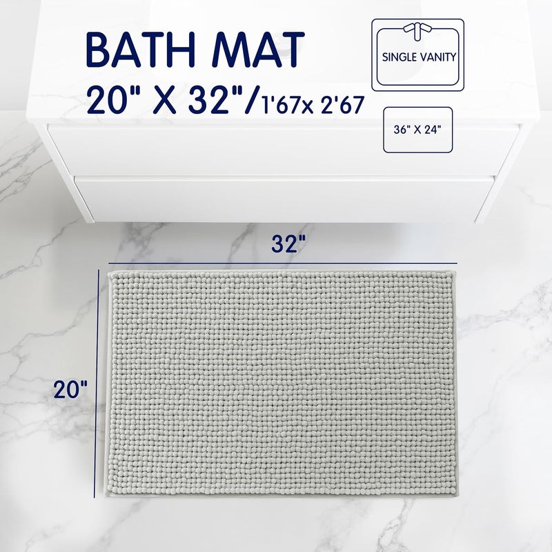 subrtex Bathroom Rugs Chenille Bath Rug Soft Short Plush Bath Mat Soft Shower Mat Water Absorbent Shower Mat Quick Dry Machine Washable(Light Gray,20" x 32") - Image 3