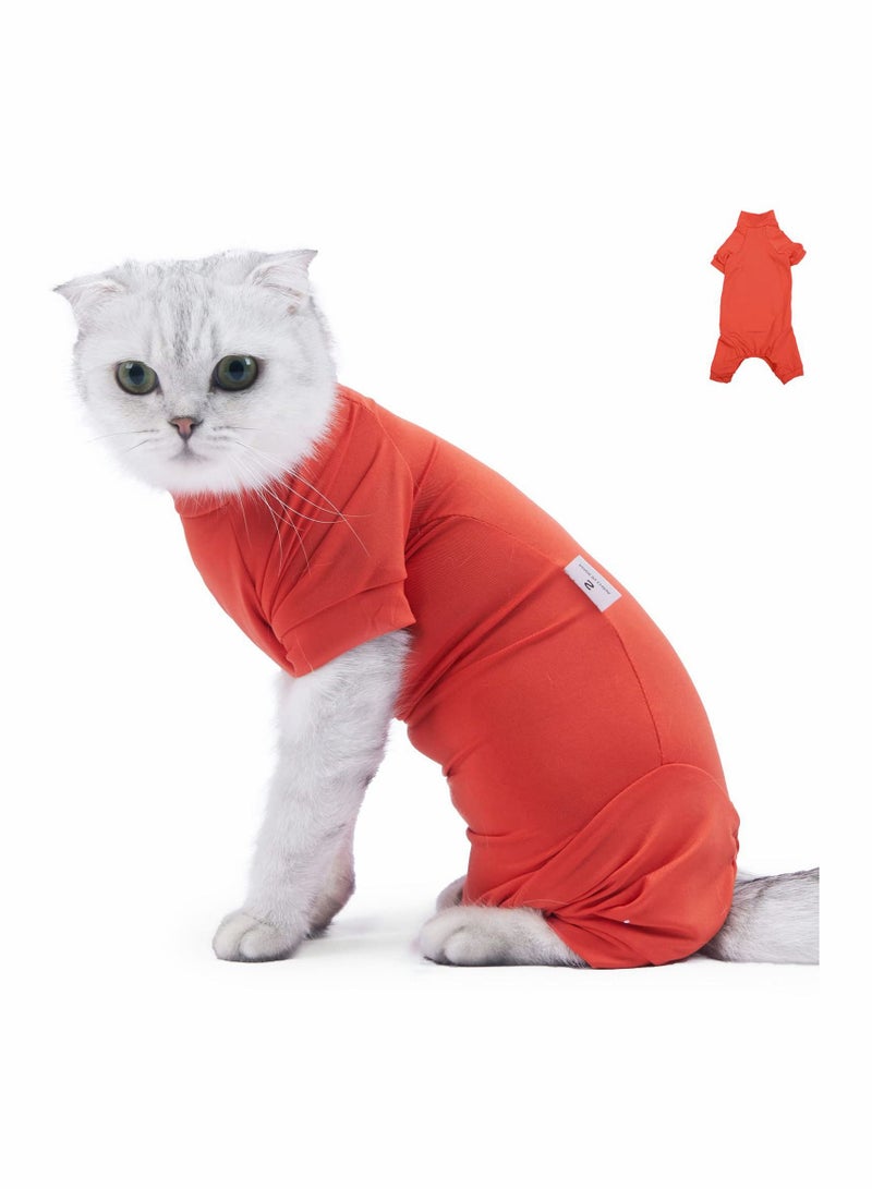 Y&D Cat Neuter Recovery Suit Surgery Suit with Spay Surgical Onesie for Abdominal Wounds After Alternative Small Pet Post Bandage Anti-Licking E-Collar Red S  - Image 1