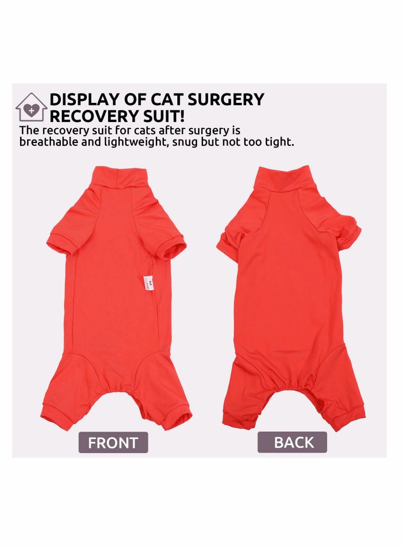 Y&D Cat Neuter Recovery Suit Surgery Suit with Spay Surgical Onesie for Abdominal Wounds After Alternative Small Pet Post Bandage Anti-Licking E-Collar Red S  - Image 2