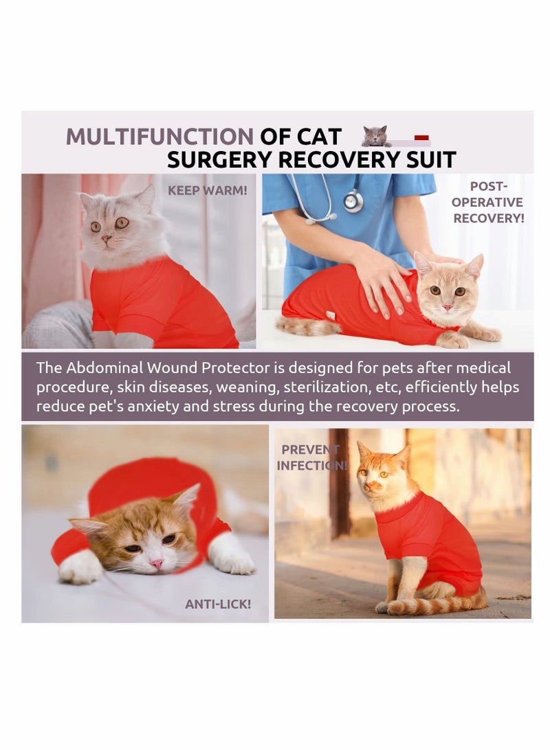Y&D Cat Neuter Recovery Suit Surgery Suit with Spay Surgical Onesie for Abdominal Wounds After Alternative Small Pet Post Bandage Anti-Licking E-Collar Red S  - Image 4