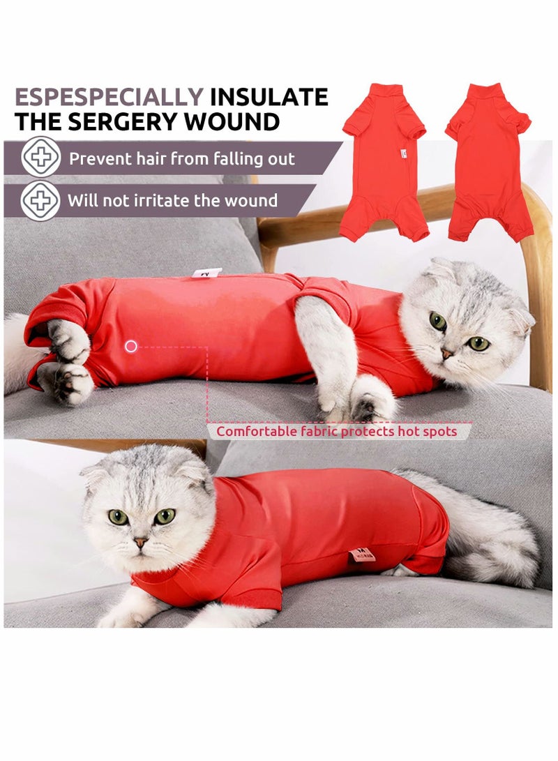 Y&D Cat Neuter Recovery Suit Surgery Suit with Spay Surgical Onesie for Abdominal Wounds After Alternative Small Pet Post Bandage Anti-Licking E-Collar Red S  - Image 5