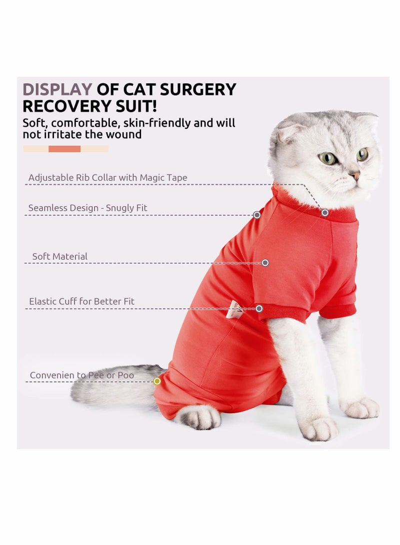 Y&D Cat Neuter Recovery Suit Surgery Suit with Spay Surgical Onesie for Abdominal Wounds After Alternative Small Pet Post Bandage Anti-Licking E-Collar Red S  - Image 3