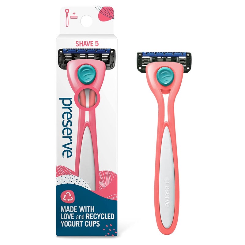 Preserve Shave 5 Five Blade Refillable Razor Made from Recycled Materials Coral Pink