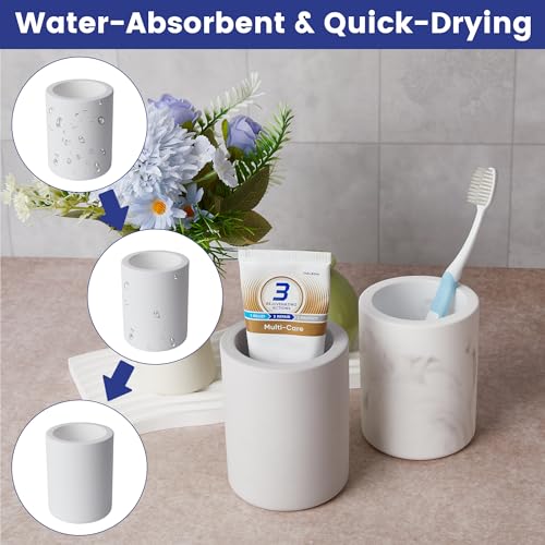 Amviner Drying Stone Toothbrush Holder, Diatomite Toothbrush Holders for Bathroom Counter, Quick Drying Electric Toothbrush and Toothpaste Holder Bathroom Organizer, Marble White - Image 5