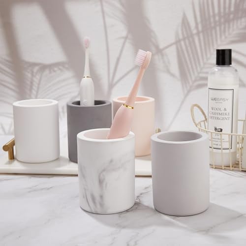 Amviner Drying Stone Toothbrush Holder, Diatomite Toothbrush Holders for Bathroom Counter, Quick Drying Electric Toothbrush and Toothpaste Holder Bathroom Organizer, Marble White - Image 4