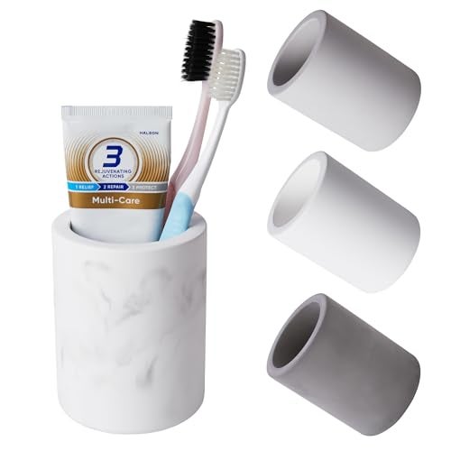 Amviner Drying Stone Toothbrush Holder, Diatomite Toothbrush Holders for Bathroom Counter, Quick Drying Electric Toothbrush and Toothpaste Holder Bathroom Organizer, Marble White - Image 1