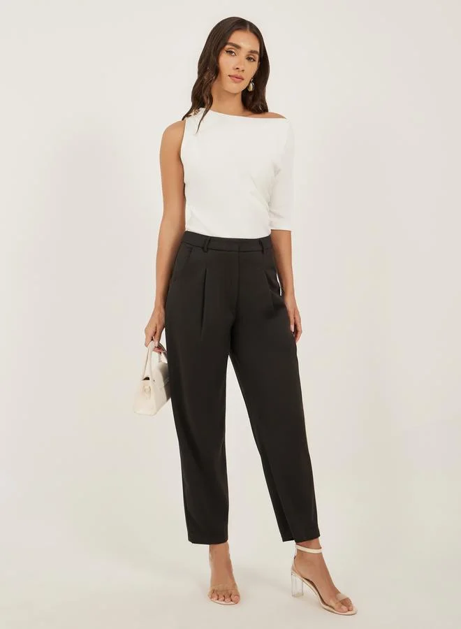Styli Ruched Asymmetric Neckline Fitted Top