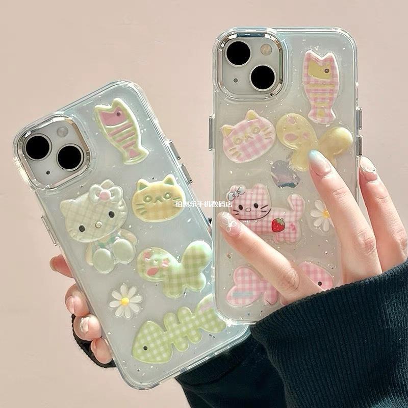 17Air Cartoon Kt Cat Plaid Taiyaki Daisy 15 Mobile Phone Case Suitable for Iphone16Promax Girls - Image 3