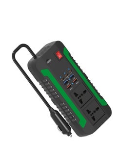 GREEN LION 300W Vehicle Mounted Power Inverter with 2 (QC 3.0), 2 (3.4A USB-A) and 3 PD Ports, Green Lion GNSPI300WAT Spark Converter - Black & Green  - Image 1