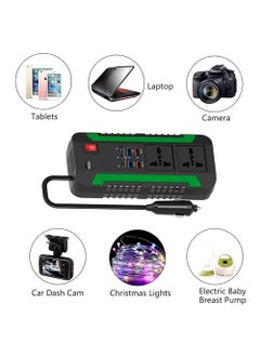 GREEN LION 300W Vehicle Mounted Power Inverter with 2 (QC 3.0), 2 (3.4A USB-A) and 3 PD Ports, Green Lion GNSPI300WAT Spark Converter - Black & Green  - Image 3