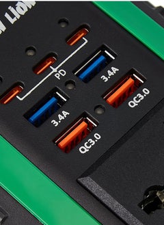 GREEN LION 300W Vehicle Mounted Power Inverter with 2 (QC 3.0), 2 (3.4A USB-A) and 3 PD Ports, Green Lion GNSPI300WAT Spark Converter - Black & Green  - Image 4
