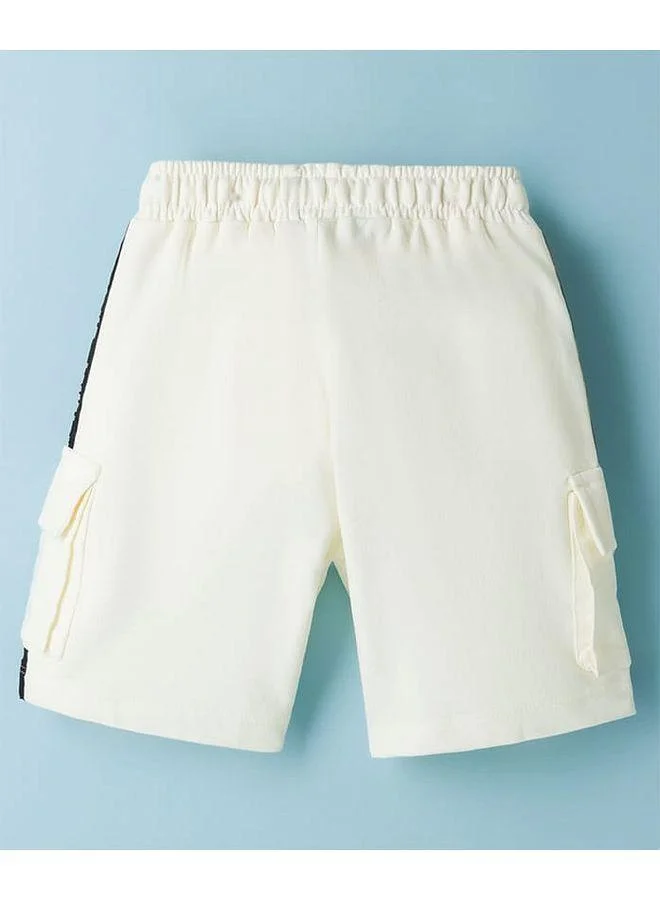 Pine Kids Pine Kids 100% Cotton Knit Full Length Text Printed Shorts With Cargo Pockets - White