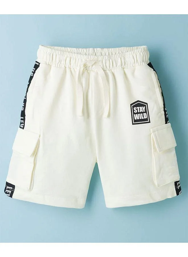 Pine Kids Pine Kids 100% Cotton Knit Full Length Text Printed Shorts With Cargo Pockets - White