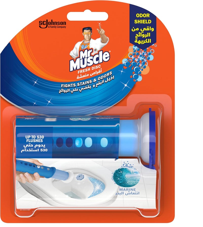 Mr. Muscle Toilet Cleaning Gel Discs, Marine Fresh, Prevents Stains & Limescale, Lasts up to 530 Flushes, 38g
