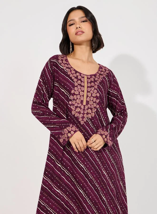 Maxim Creation Geo Print Rayon Mukhawar Jalabiya with Handwork by Styli