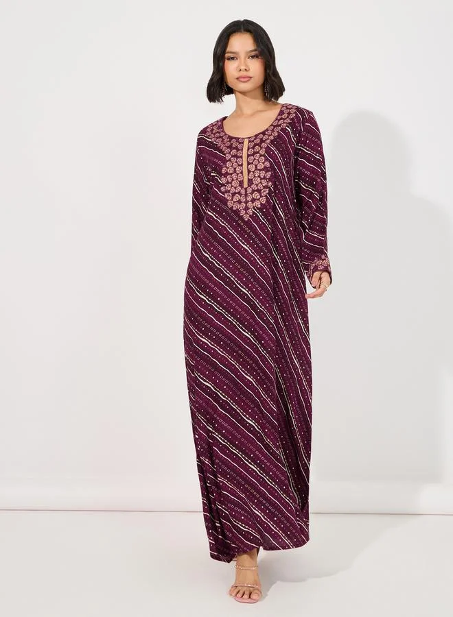 Maxim Creation Geo Print Rayon Mukhawar Jalabiya with Handwork by Styli