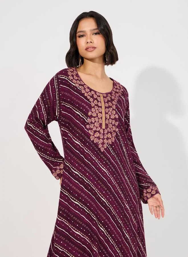 Maxim Creation Geo Print Rayon Mukhawar Jalabiya with Handwork by Styli