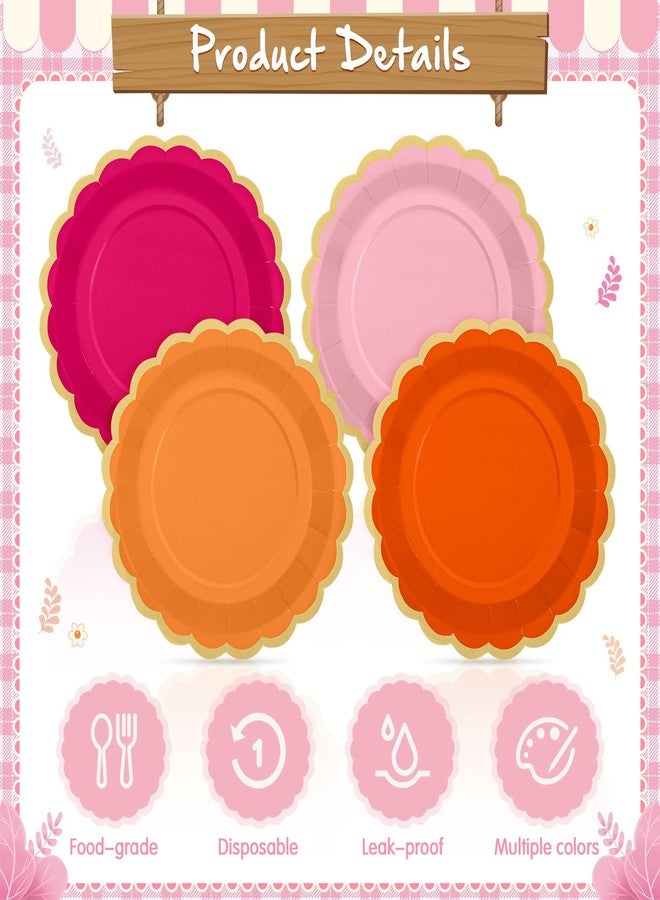 Tiangrid 60 Pcs Pink and Orange Paper Party Plates 9 Inch Scalloped Disposable Dessert Plates for Coquette Bridal Pink Bow Gender Reveal Wedding Birthday Baby Shower Party Supplies - Image 5