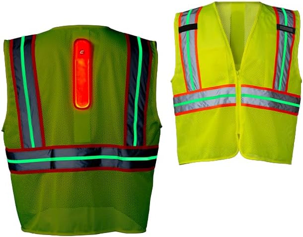 Coast SV400 Rechargeable Lighted High Visibility Safety Vest with Reflective Glow Stripes Dual Mode Zip Front 2 pockets 2 Mic Tabs Meets ANSIISEA Standards 360 Visibility Yellow ExtraLarge