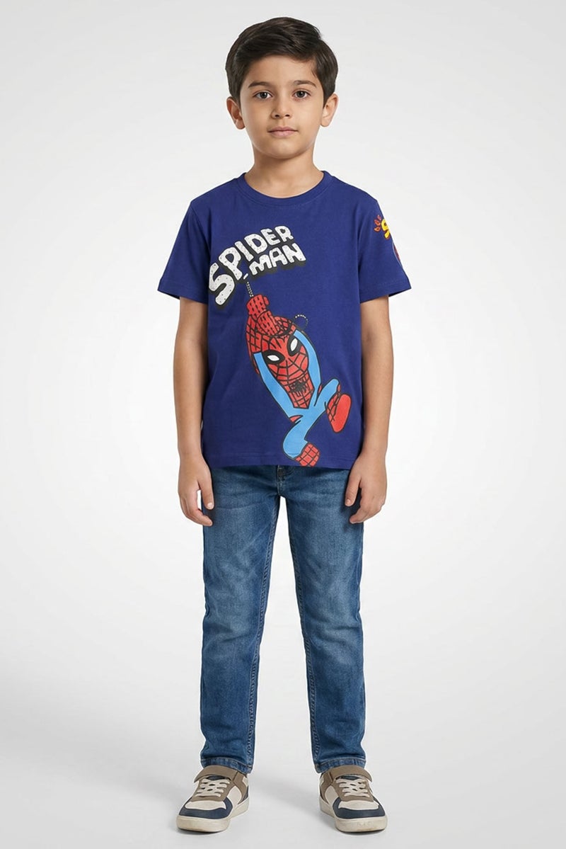 MARVEL Kids Boy Crew Neck Short Sleeves Graphic Print T-Shirt, Navy - Image 1