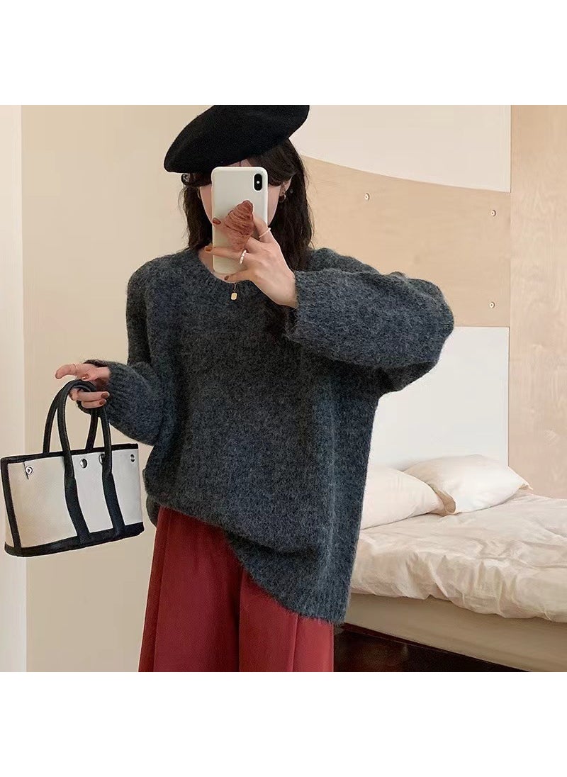 Generic - Korean Loose Solid Pullover Sweater Women Autumn Winter Brown - Image 1