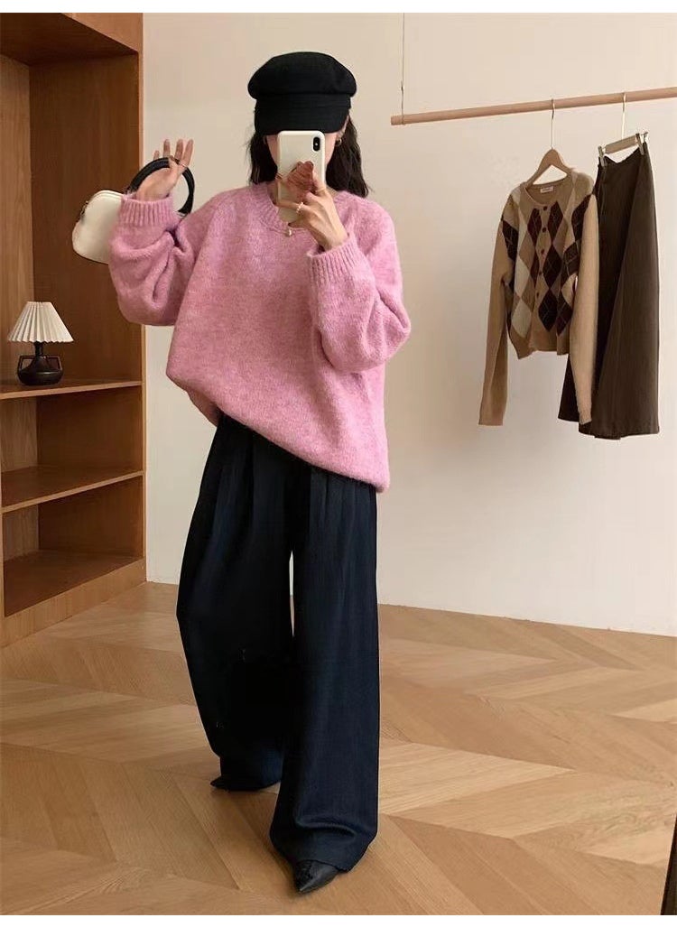 Generic - Korean Loose Solid Pullover Sweater Women Autumn Winter Brown - Image 1