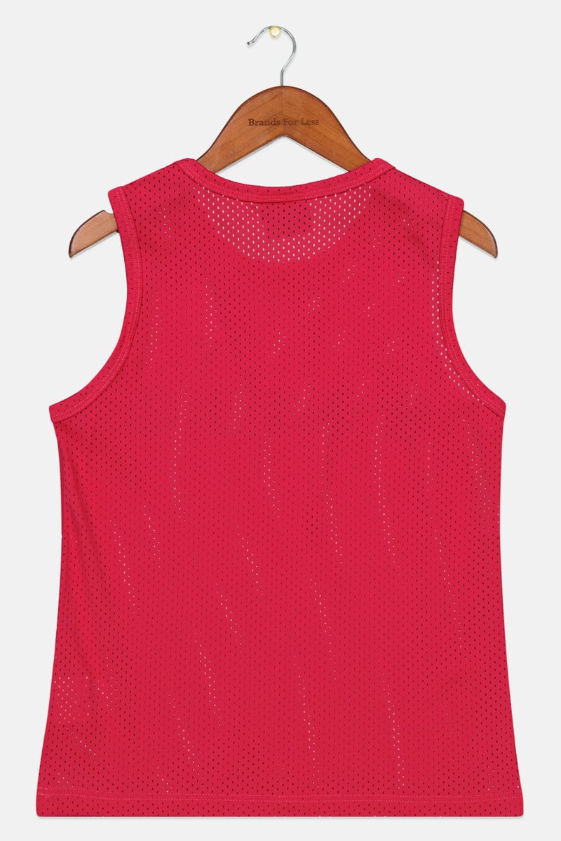 DIADORA Kids Boy Round Neck Sleeveless Brand Logo Tank Top, Dark Pink - Image 2
