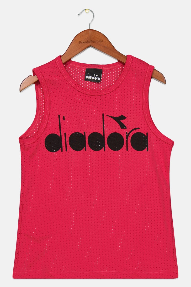 DIADORA Kids Boy Round Neck Sleeveless Brand Logo Tank Top, Dark Pink - Image 1