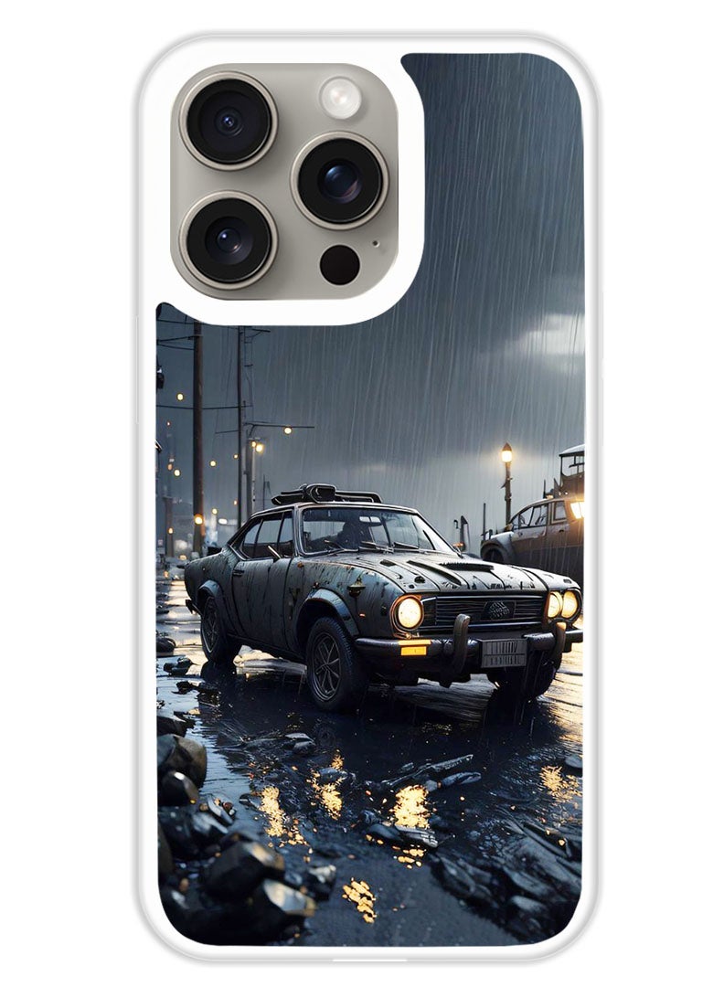 Theodor Protective Case Cover For APPLE IPHONE 15 Pro Car in Rain (White Bumper) - Image 1
