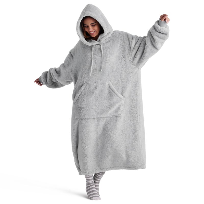 Bedsure Bedsure Wearable Blanket Hoodie Gifts for Women  Long Shaggy Sherpa Hooded Blanket for Adult Women Men Warm Cozy Sweatshirt with Giant Pocket Standard Grey