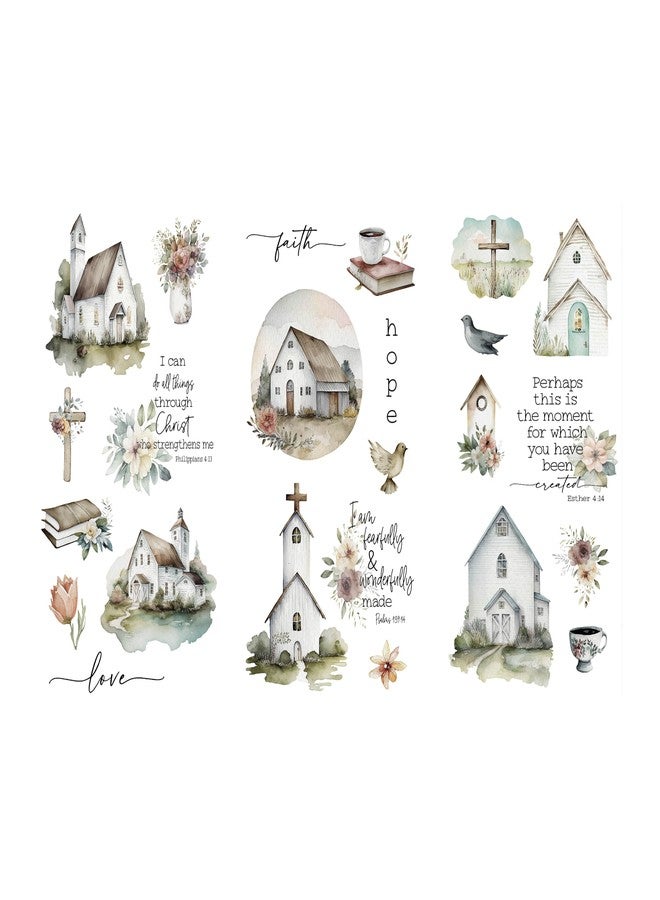 Thymeless Designs Rub on Transfers for Crafts and Furniture | 3 Sheets 6”x 12” | Home Decor Transfers | Furniture and Craft Decals | (Farmhouse Churches) - Image 1