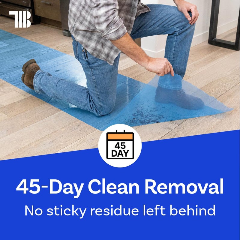 TapeManBlue Floor Protection Film, 36" x 200', Made in USA, Blue Self Adhesive Floor Protector Tape for Moving, Painting and Construction, Temporary Covering to Shield Hardwood, Tile, Hard Surfaces - Image 4