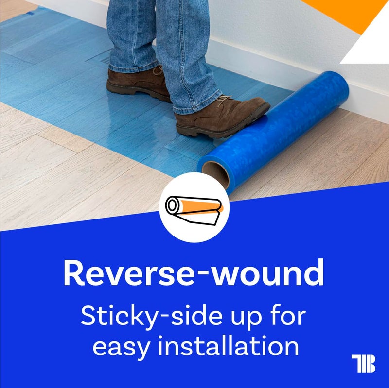 TapeManBlue Floor Protection Film, 36" x 200', Made in USA, Blue Self Adhesive Floor Protector Tape for Moving, Painting and Construction, Temporary Covering to Shield Hardwood, Tile, Hard Surfaces - Image 3