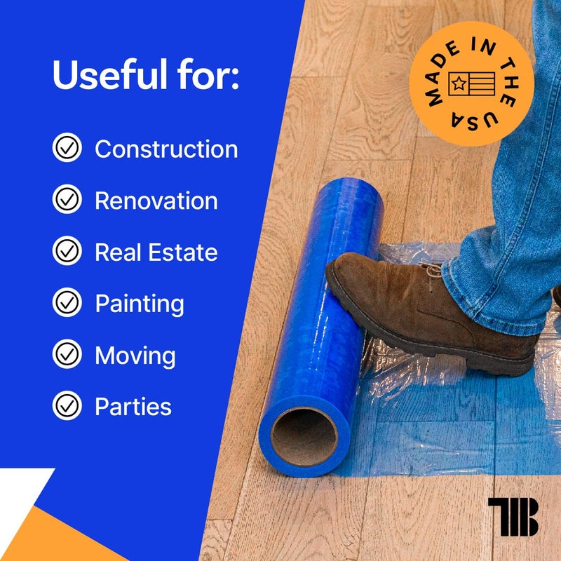 TapeManBlue Floor Protection Film, 36" x 200', Made in USA, Blue Self Adhesive Floor Protector Tape for Moving, Painting and Construction, Temporary Covering to Shield Hardwood, Tile, Hard Surfaces - Image 5