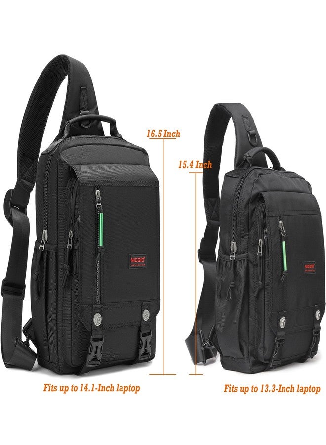 NICGID Sling Bags Chest Shoulder Backpacks, Laptop Backpack Crossbody Messenger Bag Travel Outdoor Men Women (Black, 14.1 inch) - Image 2