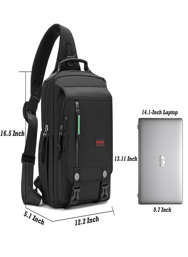 NICGID Sling Bags Chest Shoulder Backpacks, Laptop Backpack Crossbody Messenger Bag Travel Outdoor Men Women (Black, 14.1 inch) - Image 5