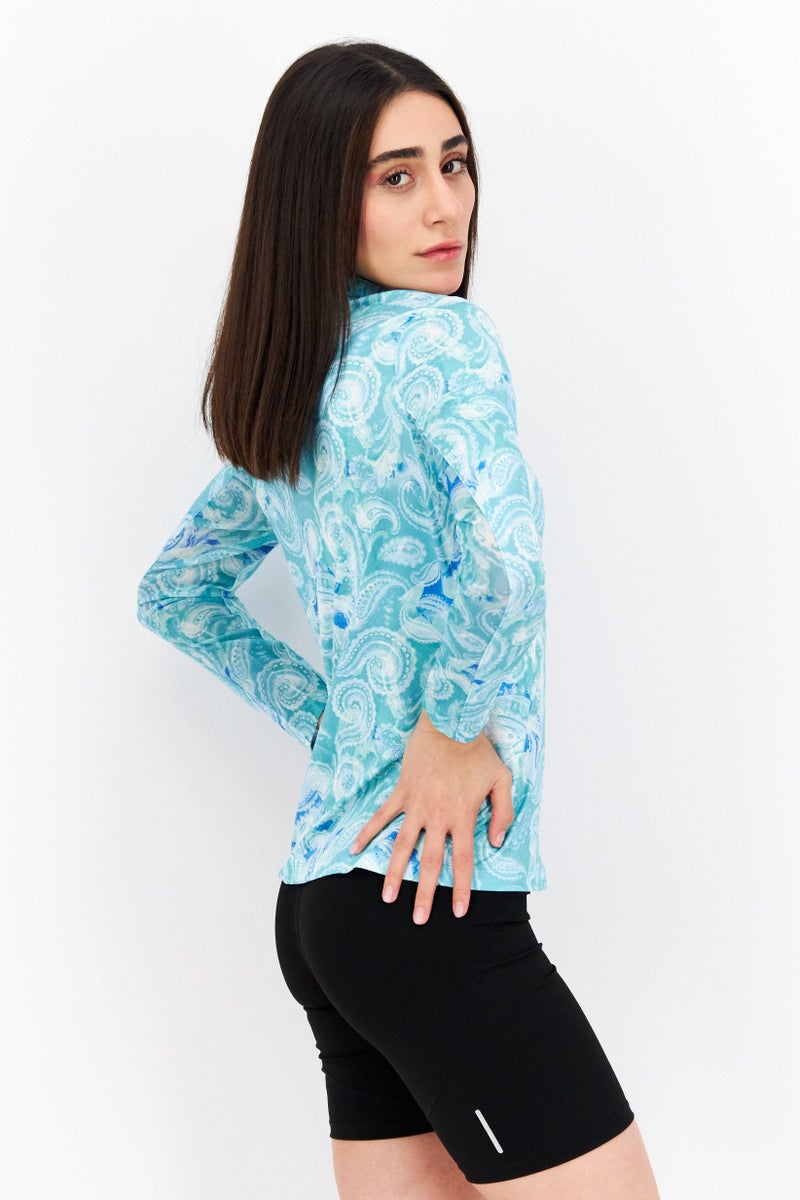 X by Gottex Women Sportswear Fit Long Sleeve Training Top, Turquoises Combo - Image 4