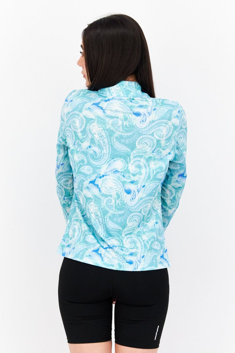 X by Gottex Women Sportswear Fit Long Sleeve Training Top, Turquoises Combo - Image 2