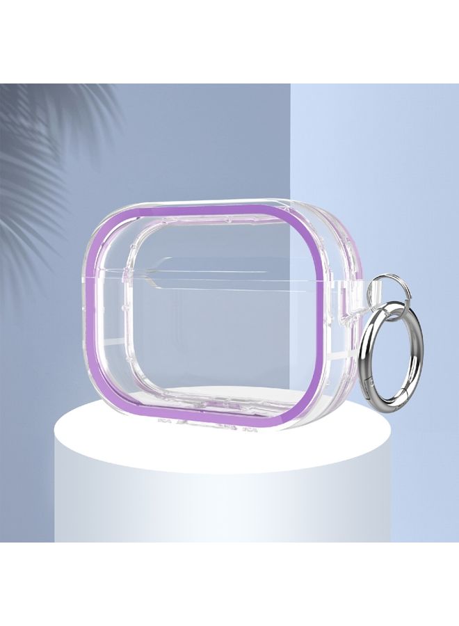 Case Cover Two-color Photo Frame PC+TPU Anti-fall Wireless Earphone Case with Hook For AirPods Pro Purple